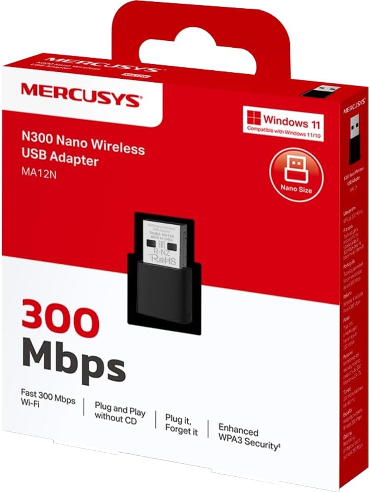 Mercusys MA12N, N300 Mbps Kablosuz Nano USB Adaptör