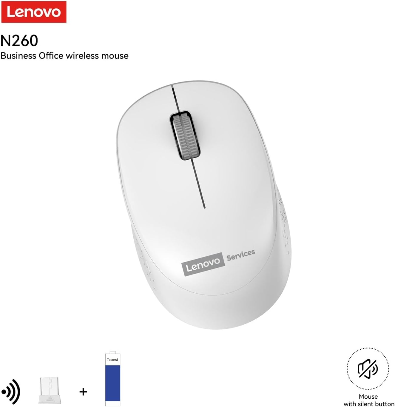 N260 Sessiz Kablosuz Mouse, 1200 DPI, 20 Metre Menzil, Otomatik Kapanma ve Uyku Modu, Nano USB Alıcı (Wireless Silent Mouse), 870042253 (Beyaz)