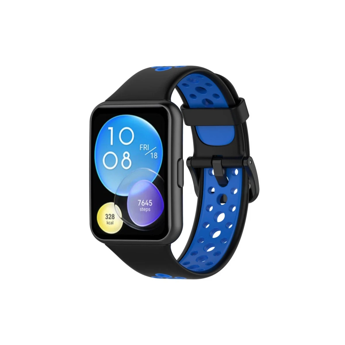 Huawei Watch Fit 2 Spor Delikli Kordon - Siyah-Mavi