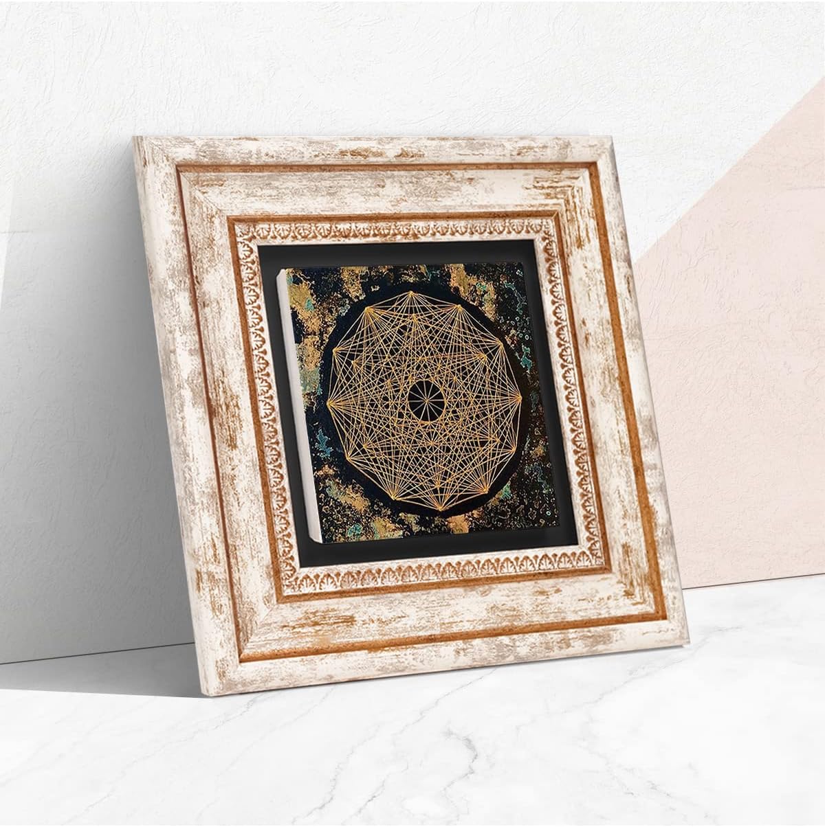 Sri Yantra Taş Duvar Tablosu - Çerçeveli Taş Tablo - Dekoratif Duvar Sanatı - Modern Ev ve Ofis Duvar Dekoru T1-191