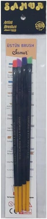 4'lü Yağlı Boya Fırça Seti, El Yapımı Sentetik Akrilik Kıllı, 15 cm Saplı, Karışık Renkli, Kedi Dili-Düz Kesik-Yan Kesik-Bıçak Uçlu, 2.5 mm Genişlik, No:6
