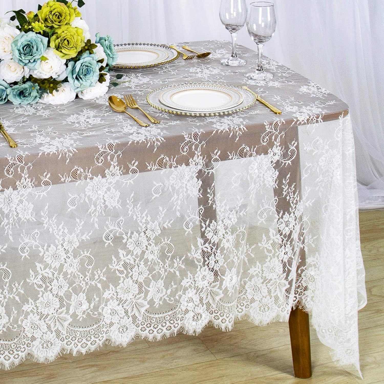 Bolivia’s Yemek masası için masa örtüsü, 150x300cm keten dekor, beyaz dantel detaylı örtü, düğün, akşam daveti, çay saati ve özel etkinliklere uygun masa süsü