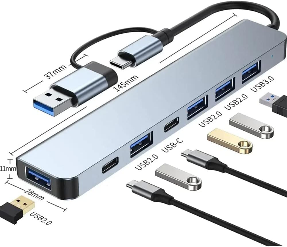 STORE Çoklayıcı Adaptör 7in1 USB/Type-c To USB A, USB C Macbook uyumlu Çevirici Adaptör Çok Portlu Çoklayıcı 7 in 1 USB HUB (Gri)