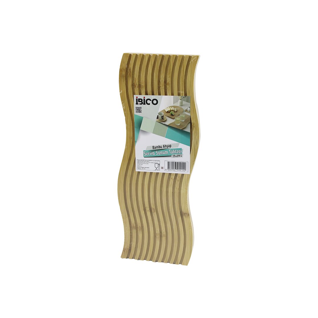 Dalgalı Şekilli - Kanallı Çift Taraf=düz - Kanallı Ahşap Bambu Servis Sunum Tahtası 17 X 39 X 1.5CM