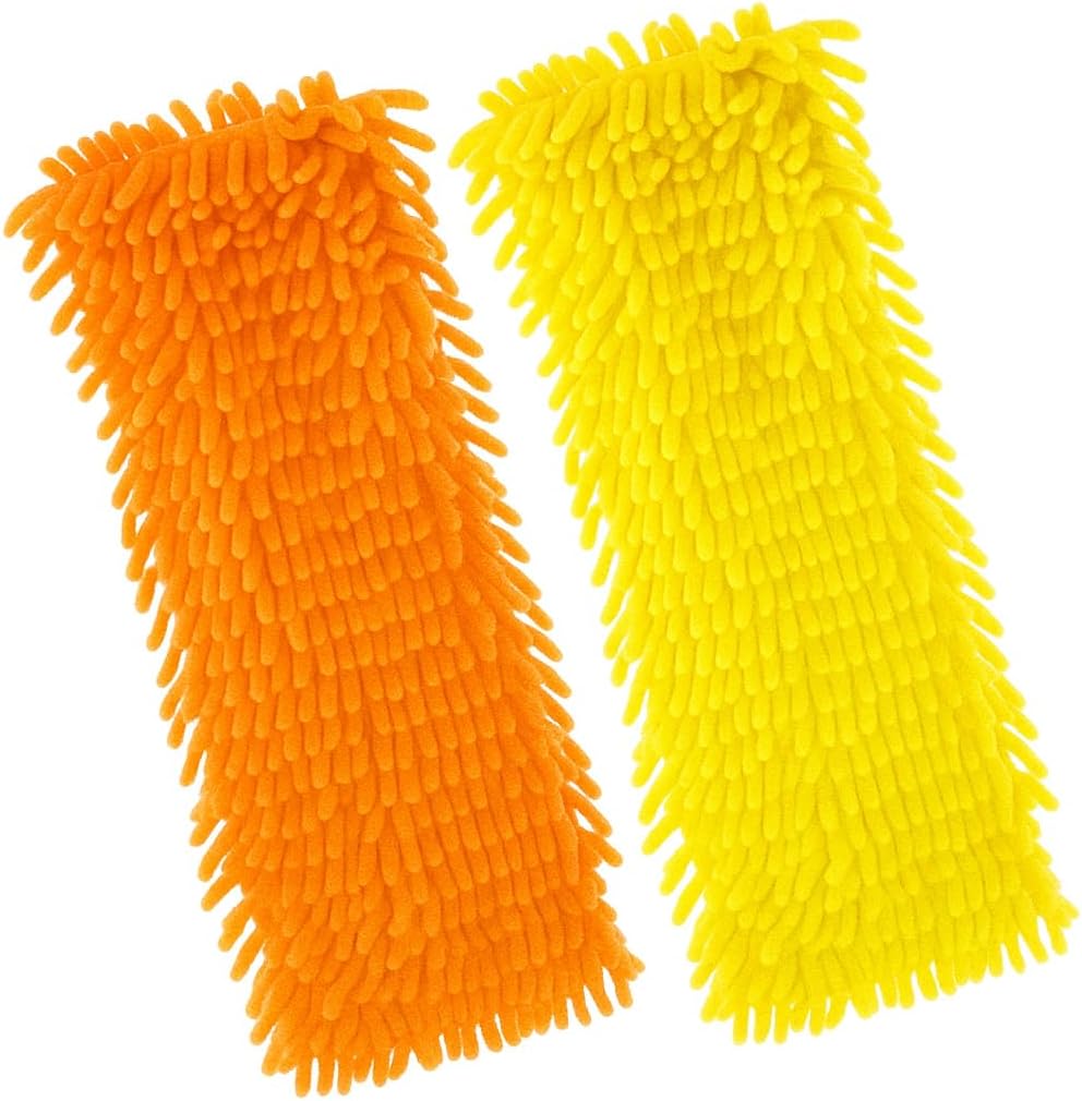 40 cm Mikrofiber Makarna Mop Başlığı 2’li Set, Yüksek Emici Chenille Mop Ucu, İz ve Tüy Bırakmaz, Parke, Seramik, Laminat ve Mermer İçin Uygun Temizlik Bezi (Turuncu, Yeşil, Mavi)