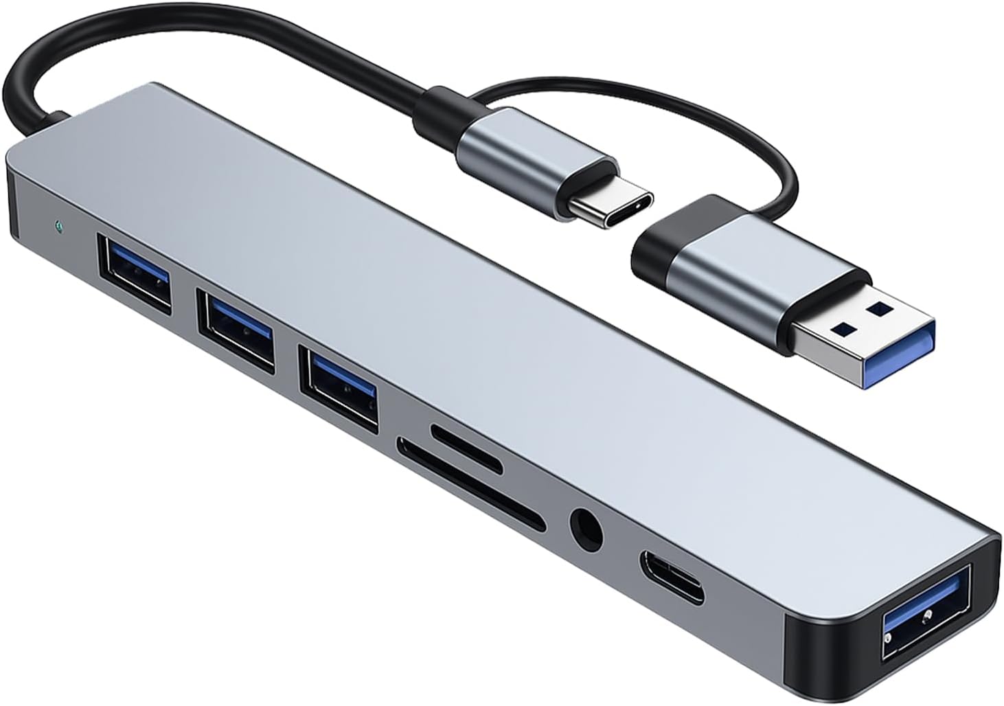 USB C Hub 8'i 1 arada USB Hub 3.0 Multiport adaptörü, TF/SD kart okuyucu, 3,5 mm ses bağlantısı, USB-A/C-3.0 bağlantı noktası, iPhone 16 serisi MacBook Air/Pro, Galaxy, iPad, Windows vb. ile