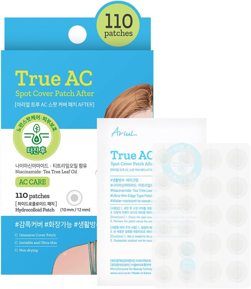 True AC Spot Cover Patch After, Hidrokolloid Akne Bandı, Niacinamide ve Çay Ağacı Yağı, 110 Adet, 10mm/12mm