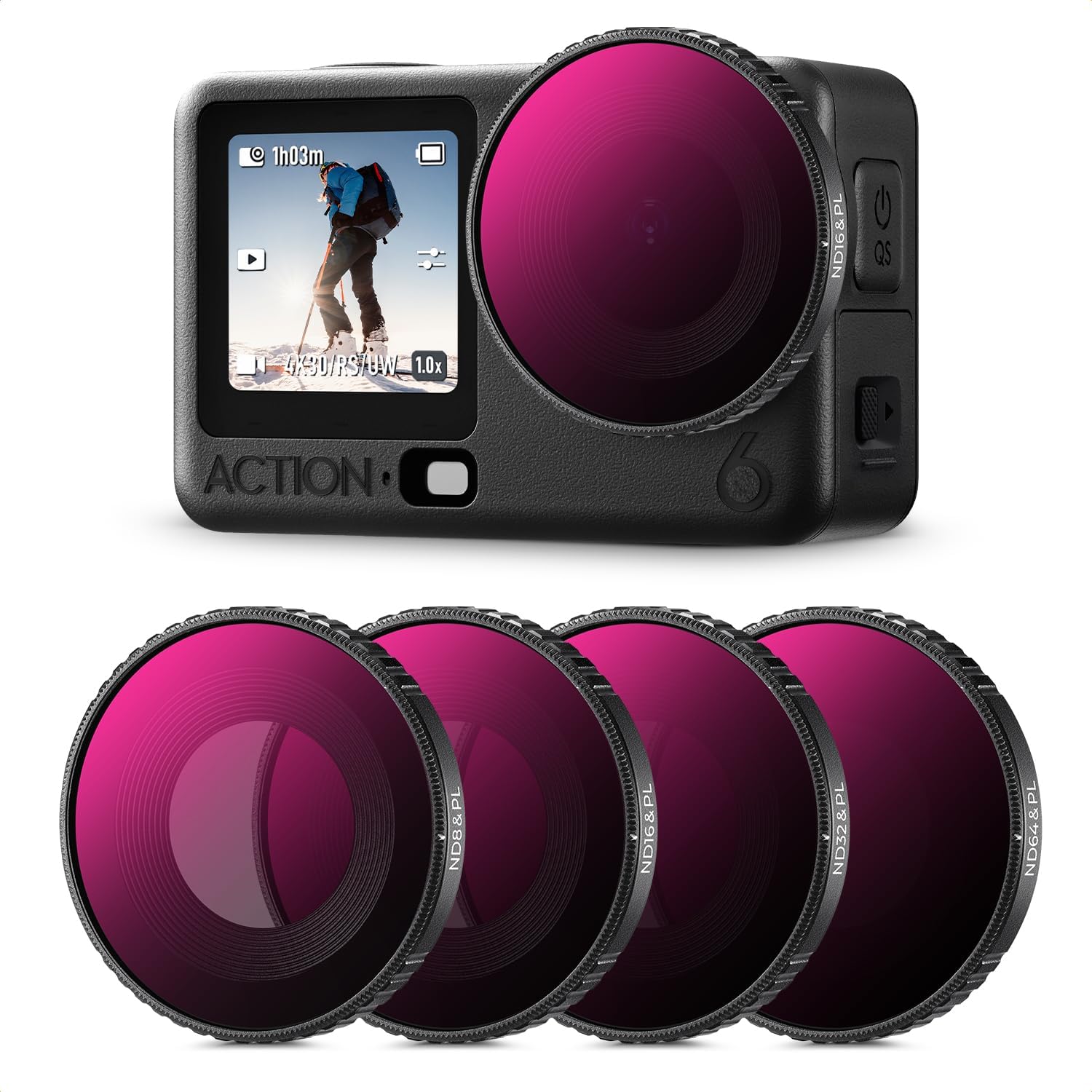 ND&PL Filtre Seti, DJI Osmo Action 6 ile Uyumlu, Pozlama Kontrolü için Çok Katmanlı Kaplamalı Optik Camdan Yapılmış 4'lü Işık Azaltma Filtresi Paketi'