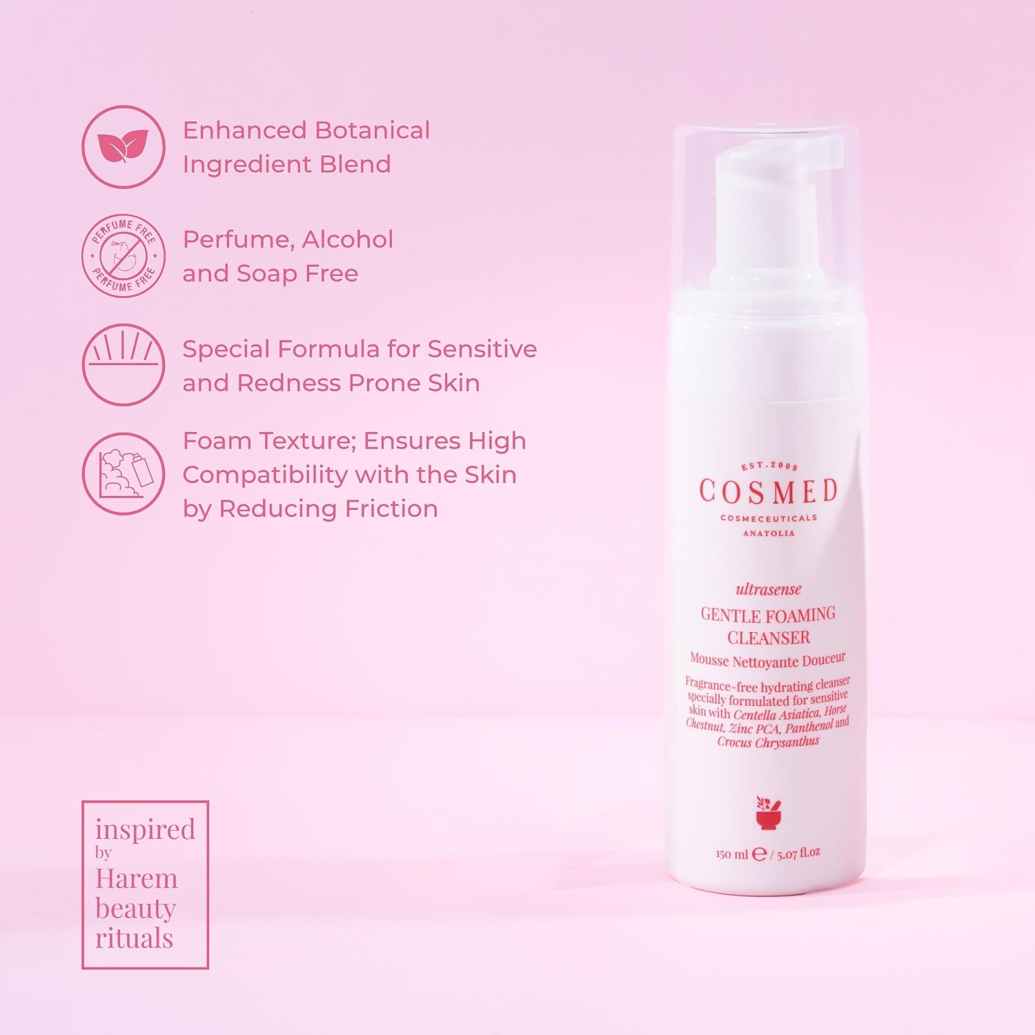 Cosmed Hassas ve Kızarıklığa Eğilimli Ciltler için Nazik Köpük Temizleyici Yüz Temizleme Köpüğü 150 ml