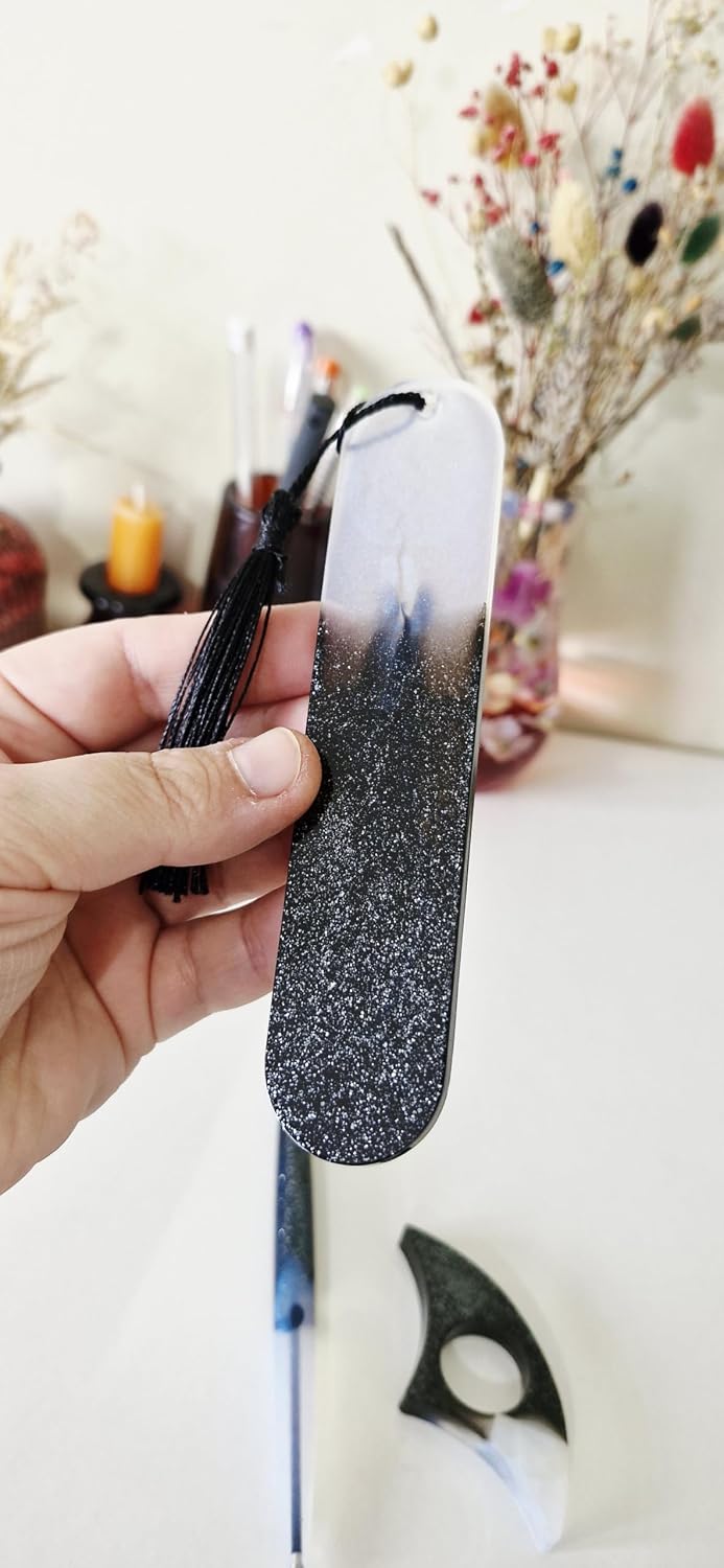 Siyah Simli Desenli Kitap Ayracı, Püsküllü, Oval Uçlu, Dekoratif Tasarım