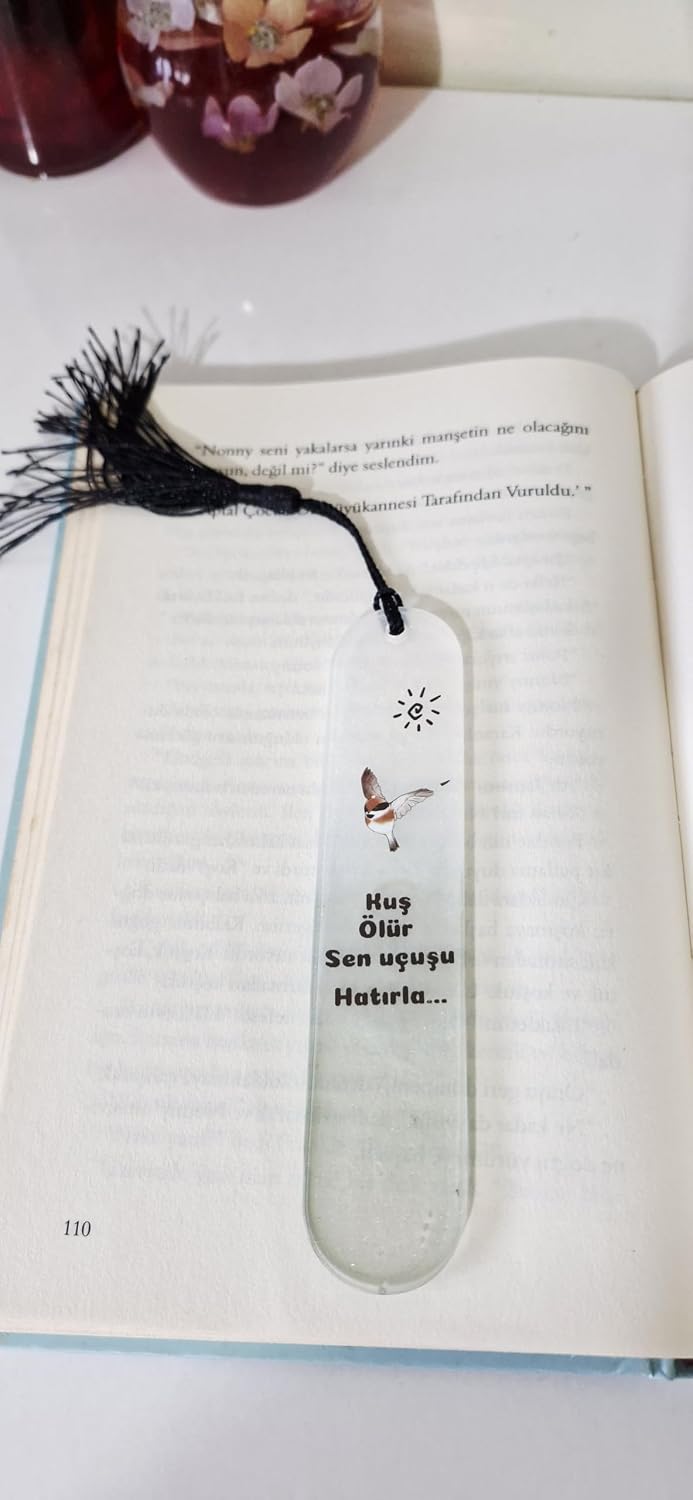 Kitap Ayracı, Şiir Temalı, Siyah Püsküllü, Şeffaf Reçine