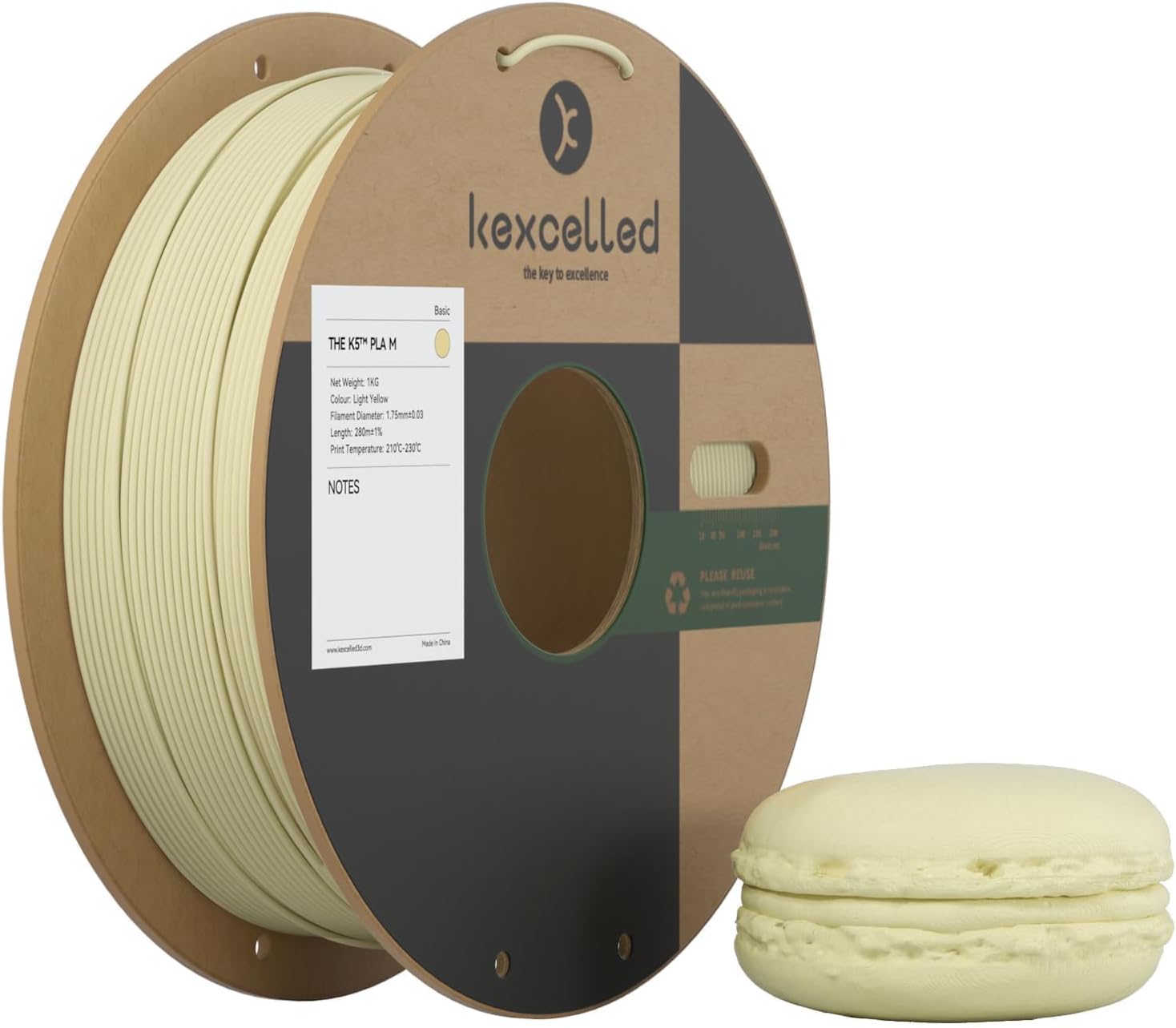 Mat PLA Filament 1,75 mm +/- 0,03 mm, Makaron PLA Rulo, 3D Yazıcı Filament, Mat Yüzey, 1 kg (2,2 lb) Karton Makara, Kaz Sarısı