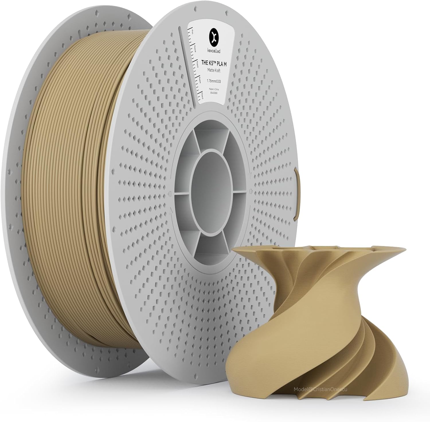 Mat PLA filament, 1,75 mm +/- 0,03 mm, parlak renk, mat doku, 3D yazıcı filamenti, 1 kg makara (2,2 lbs), çoğu FDM yazıcı için uygun, düzgün sarım, bej