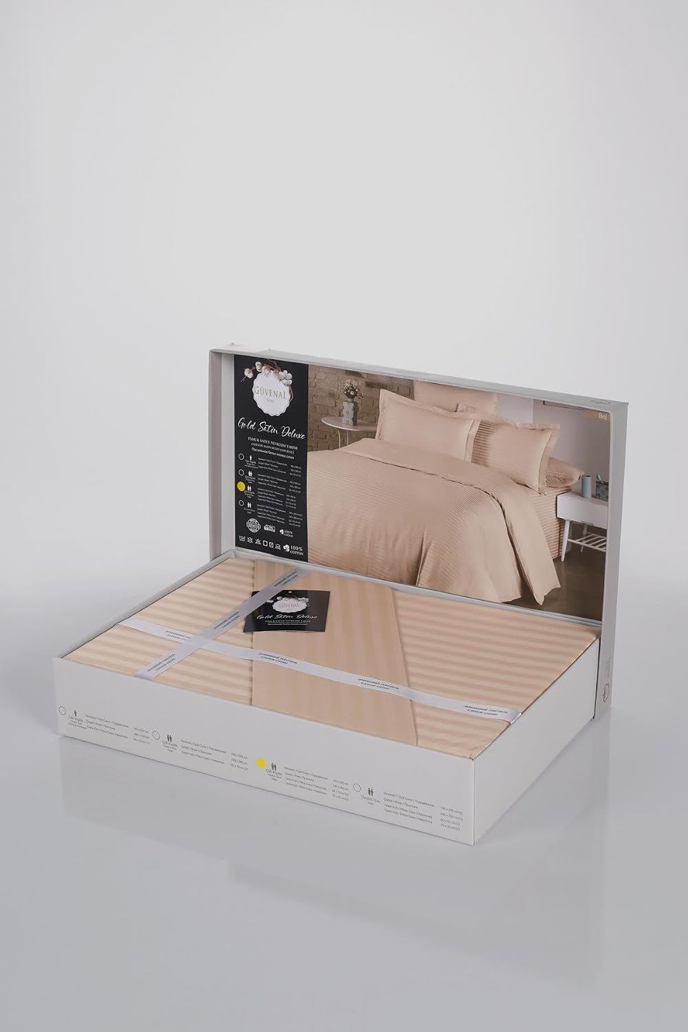 Deluxe Pamuk Saten Çift Kişilik Kutulu Nevresim Takımı Saten Nevresim Çeyizlik deluxe20, Kapuçino, 200 x 220