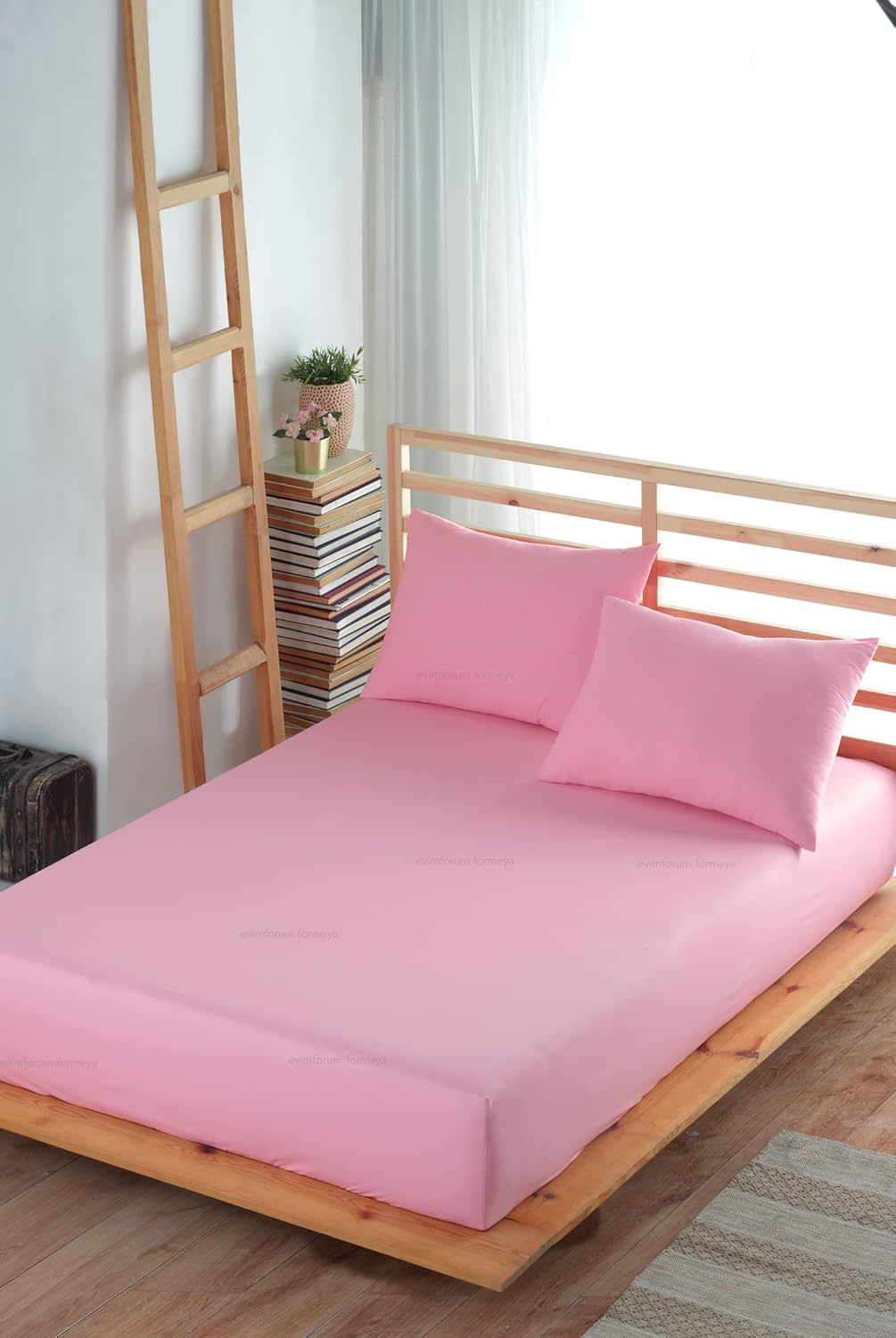 Lastikli Çarşaf Takımı%100 Pamuk (yastık Kılıflı) (Pudra, 160 x 200)