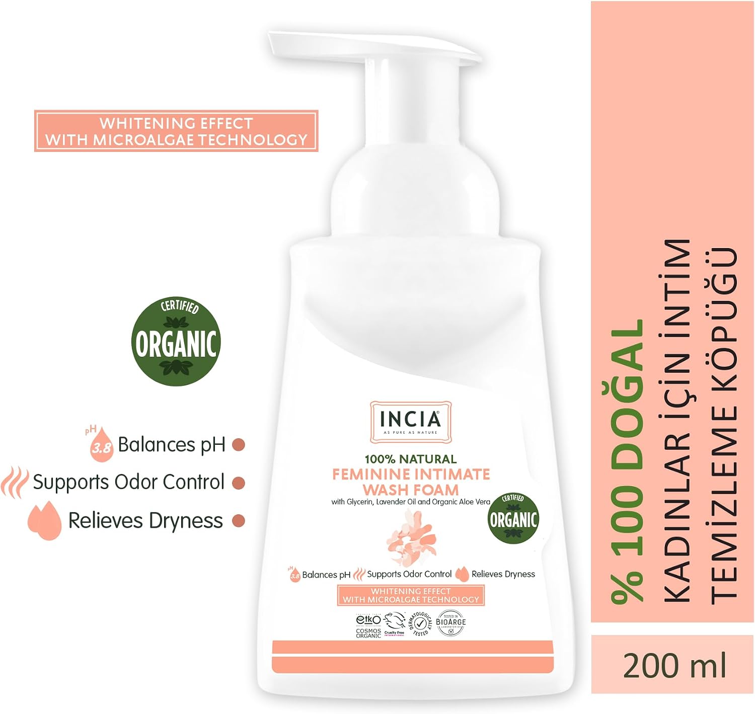 %100 Doğal İntim Yıkama Köpüğü pH 3.8 Beyazlatma Etkili ve Koku Önleyici Vegan 200 ml