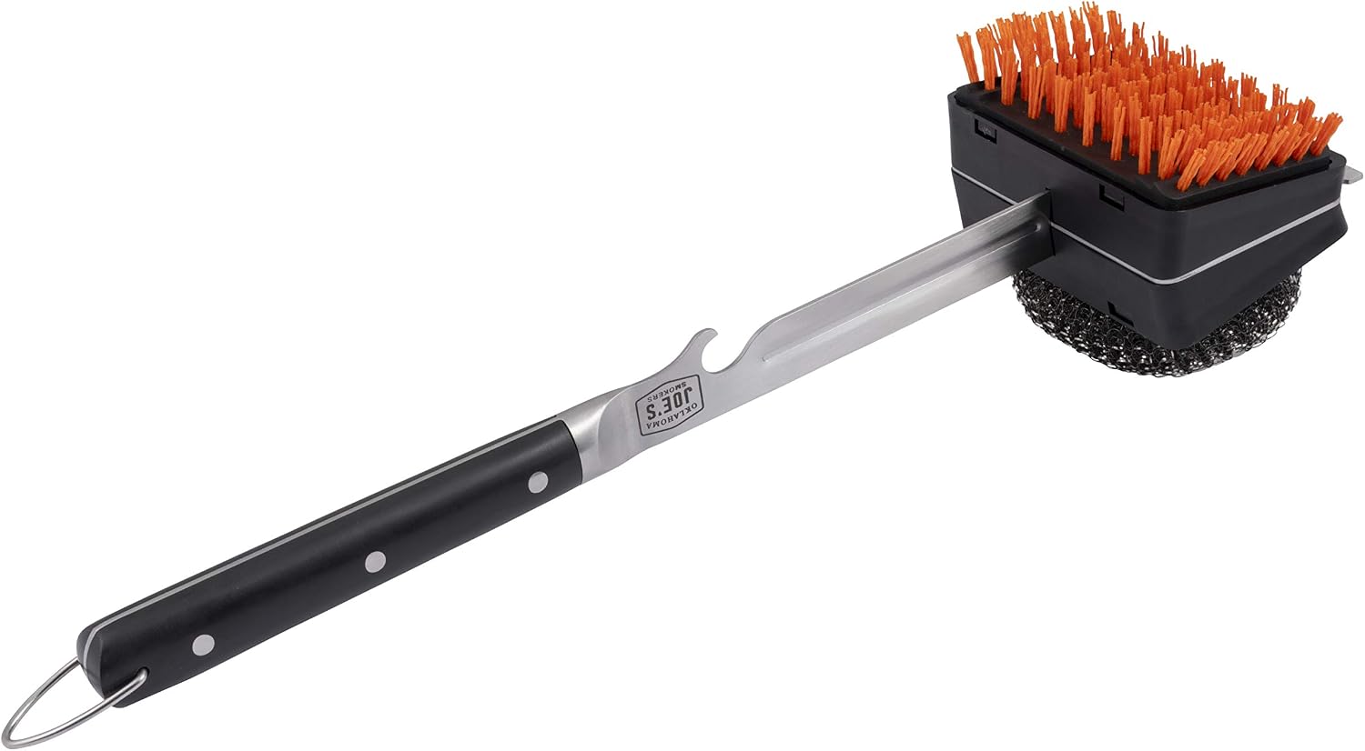 1517365R06 Blacksmith Combo ızgara fırçası, değiştirilebilir naylon ve çelik yün başlıklı, gümüş ve siyah