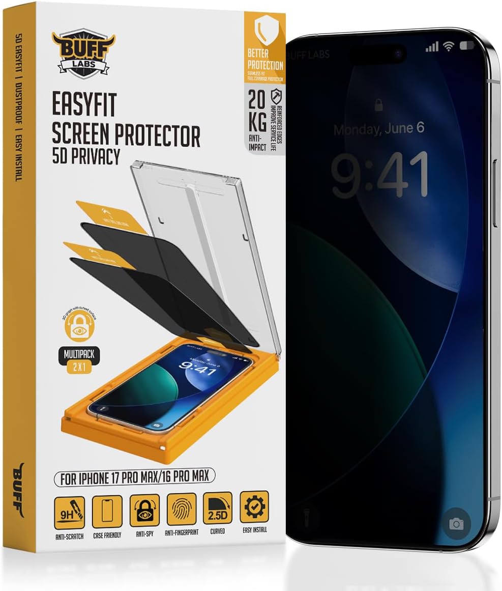 5D Privacy EasyFit 2 Adet Kolay Uygulama Aparatlı Ekran Koruyucu Temperli Hayalet Ekran Cam (iPhone 17 Pro Max / iPhone16 Pro Max)