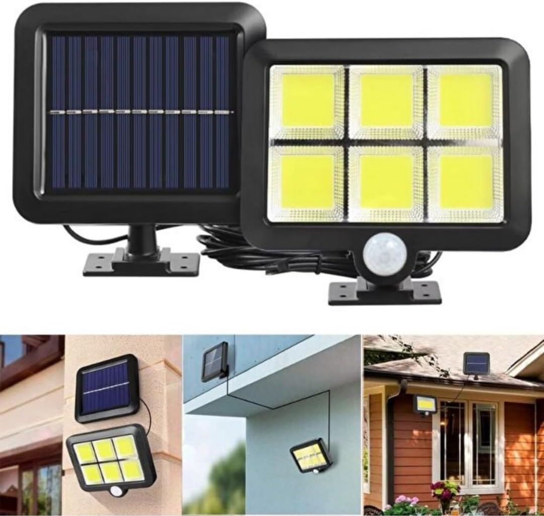 Kablolu Güneş Enerjili 120 Cob Led Solar Bahçe Aydınlatması - IP65 Su Geçirmez COB LED Hareket Sensörlü Duvar Lambası, 3 Modlu Dış Mekan Solar Projektör Projektör Aydınlatma