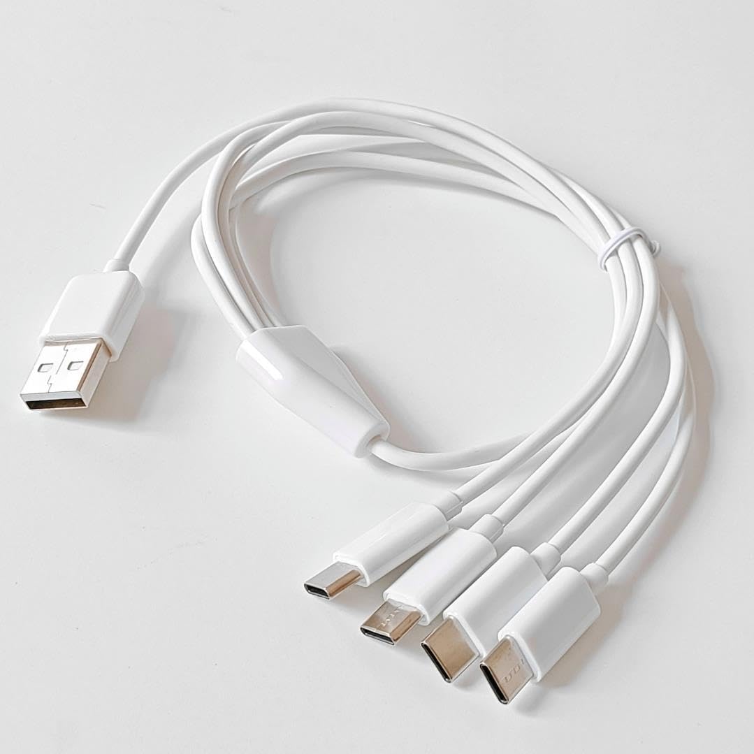 4 in 1 USB Tip-C Şarj Kablosu Çoklayıcı, Beyaz, 1 Metre, Çoklu Cihaz Şarj Kablosu
