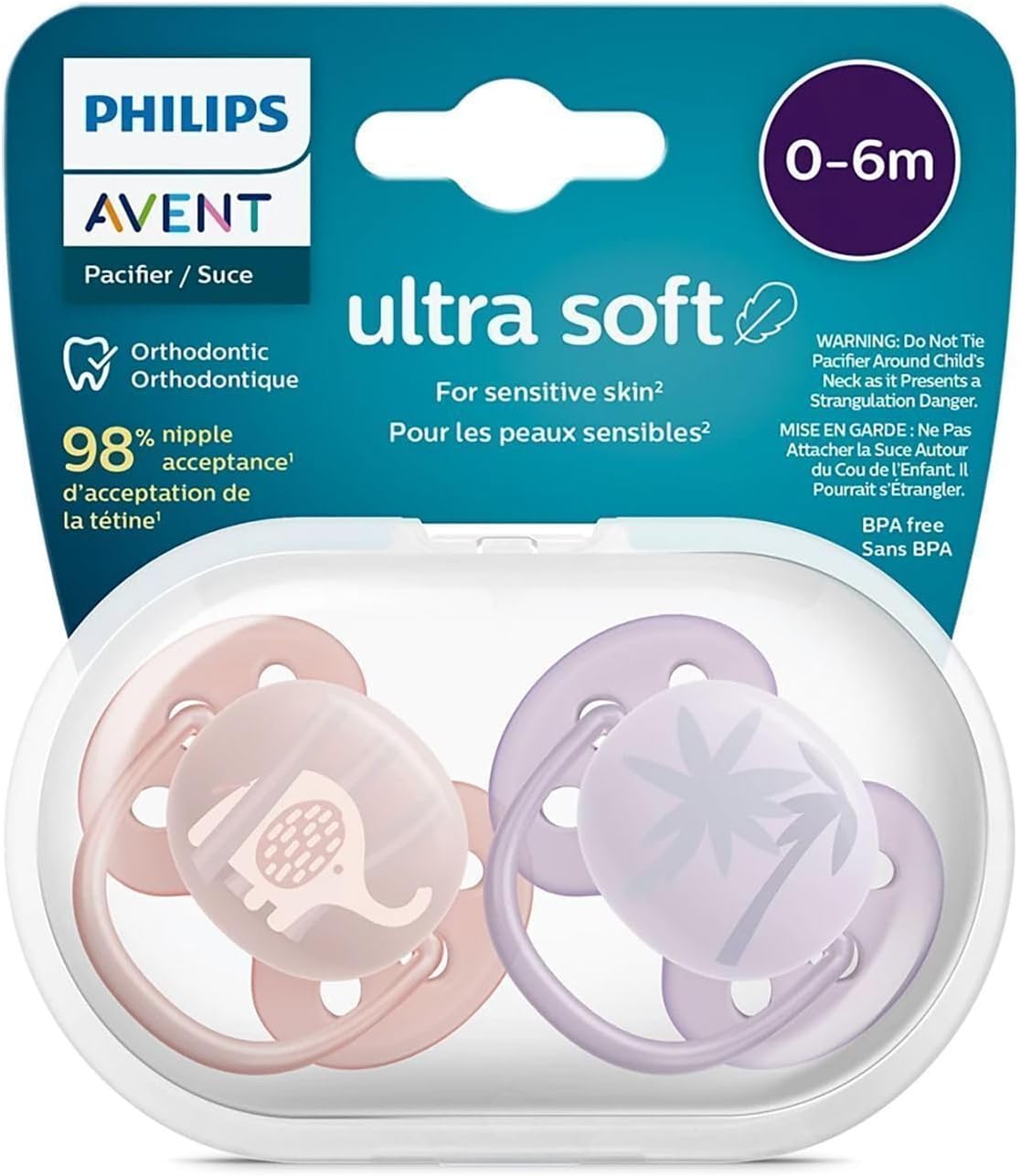 Philips Ultra Hava Emziği Ortodontik ve BPA, Ekstra Havalandırma Delikleri 0-6 Ay (Kız Tasarımı) 2'li Paket