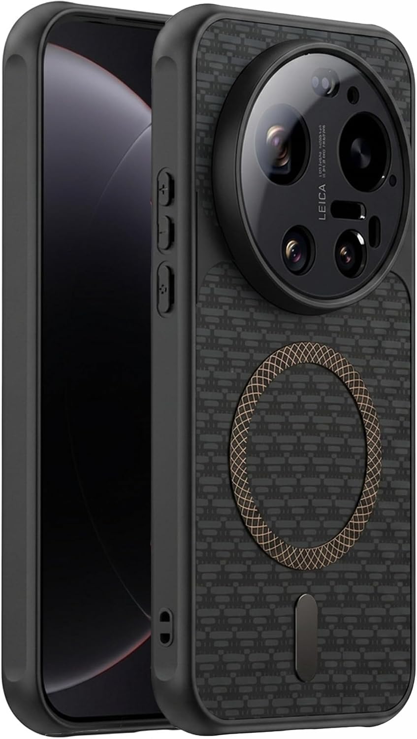 Xiaomi Mi 17 Ultra ile uyumlu Karbon Kaplama Telefon Kılıfı, MagSafe ile Uyumlu, 2 mm Yükseltilmiş Kamera Korumalı, Kadife İç Yüzeyli, Darbe Emici Premium Volten Koruyucu Kılıf, Siyah