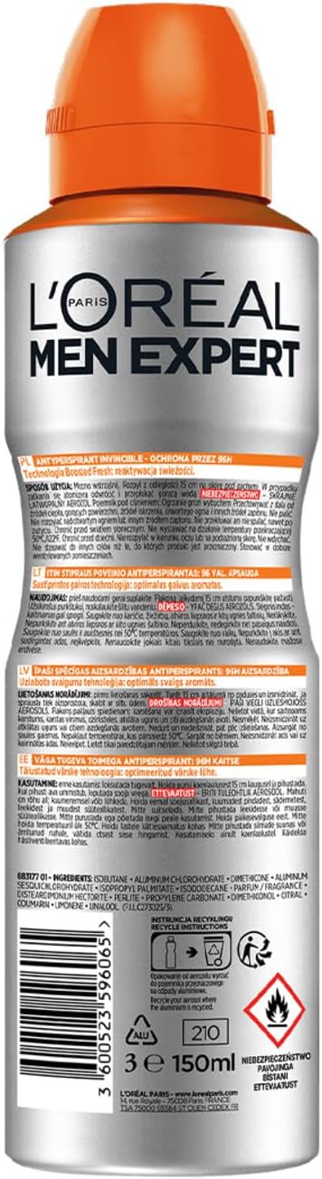 Men Expert Invincible Anti Perspirant Sprey Deodorant 150 ml