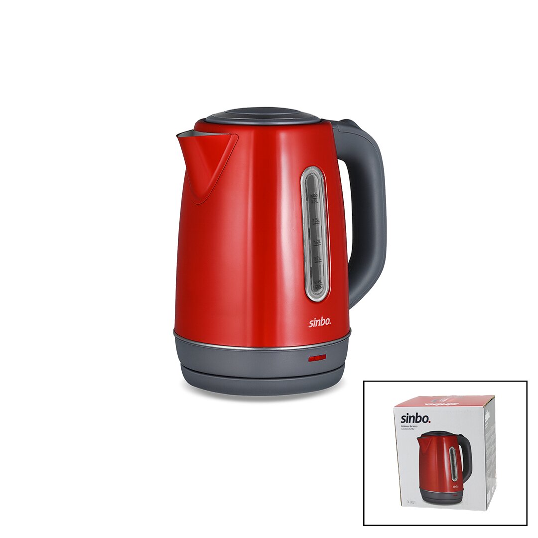 KIRMIZI ÇELİK KETTLE SU ISITICISI KABLOSUZ KULLANIM 1.8LT 360 DERECE DÖNEBİLME OTOMATİK KAPANMA SK-8031