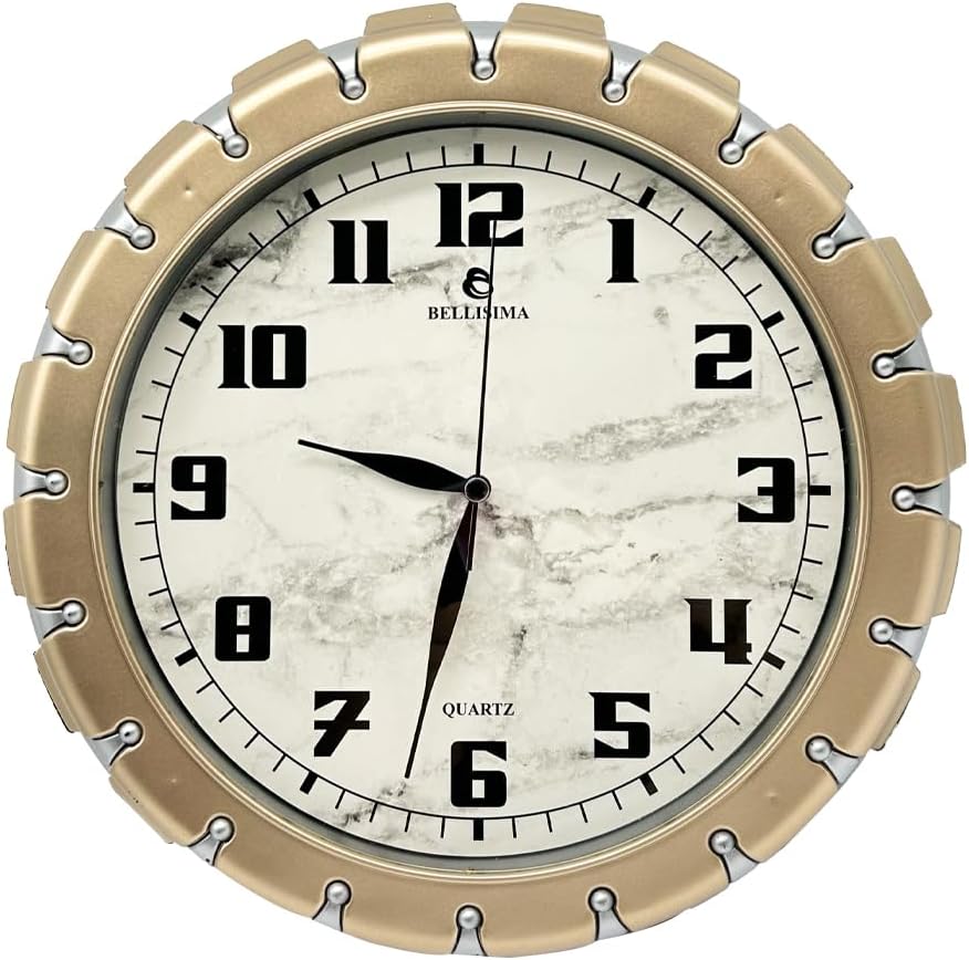 BL-1058 Serisi Klasik Kadran Mermer Desenli Sessiz Akar 30 cm Duvar Saati Gold-Gri