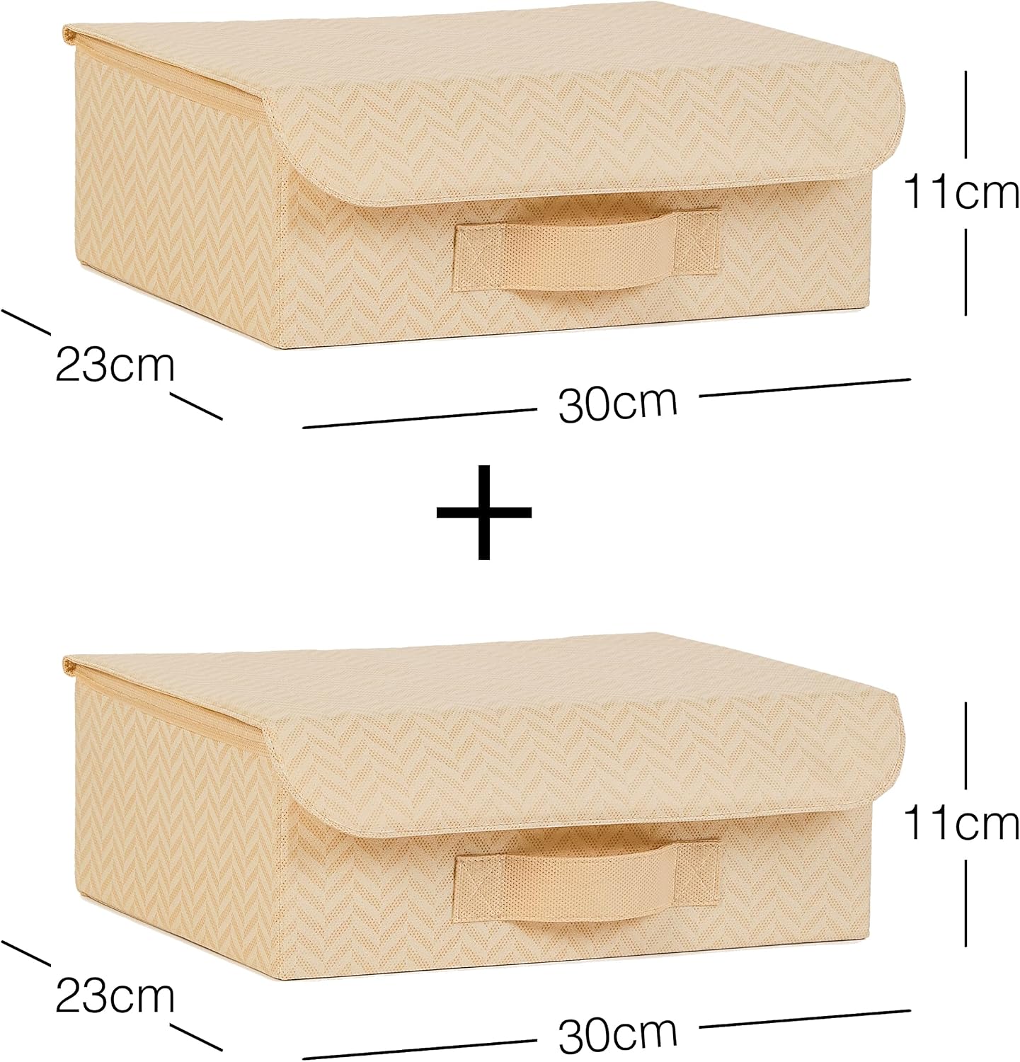 2'li Bej Balıksırtı Kapaklı Kutu Set 30 x 23 x 11 cm