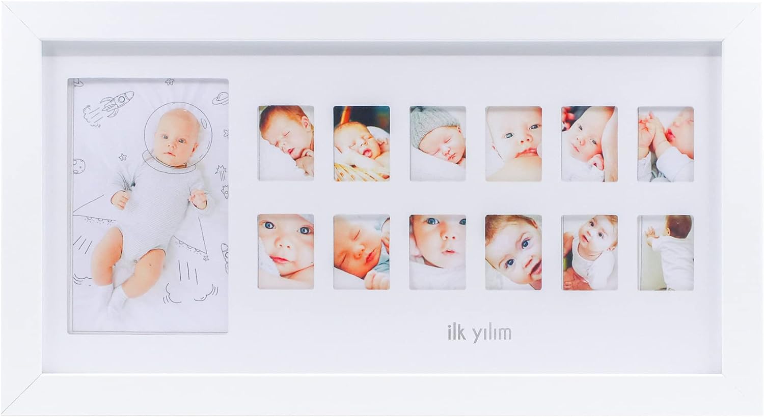 İlk Yılım Fotoğraf Anı Çerçevesi - Dekoratif Bebek Odası 12 Aylık Resim Hatıra Çerçevesi