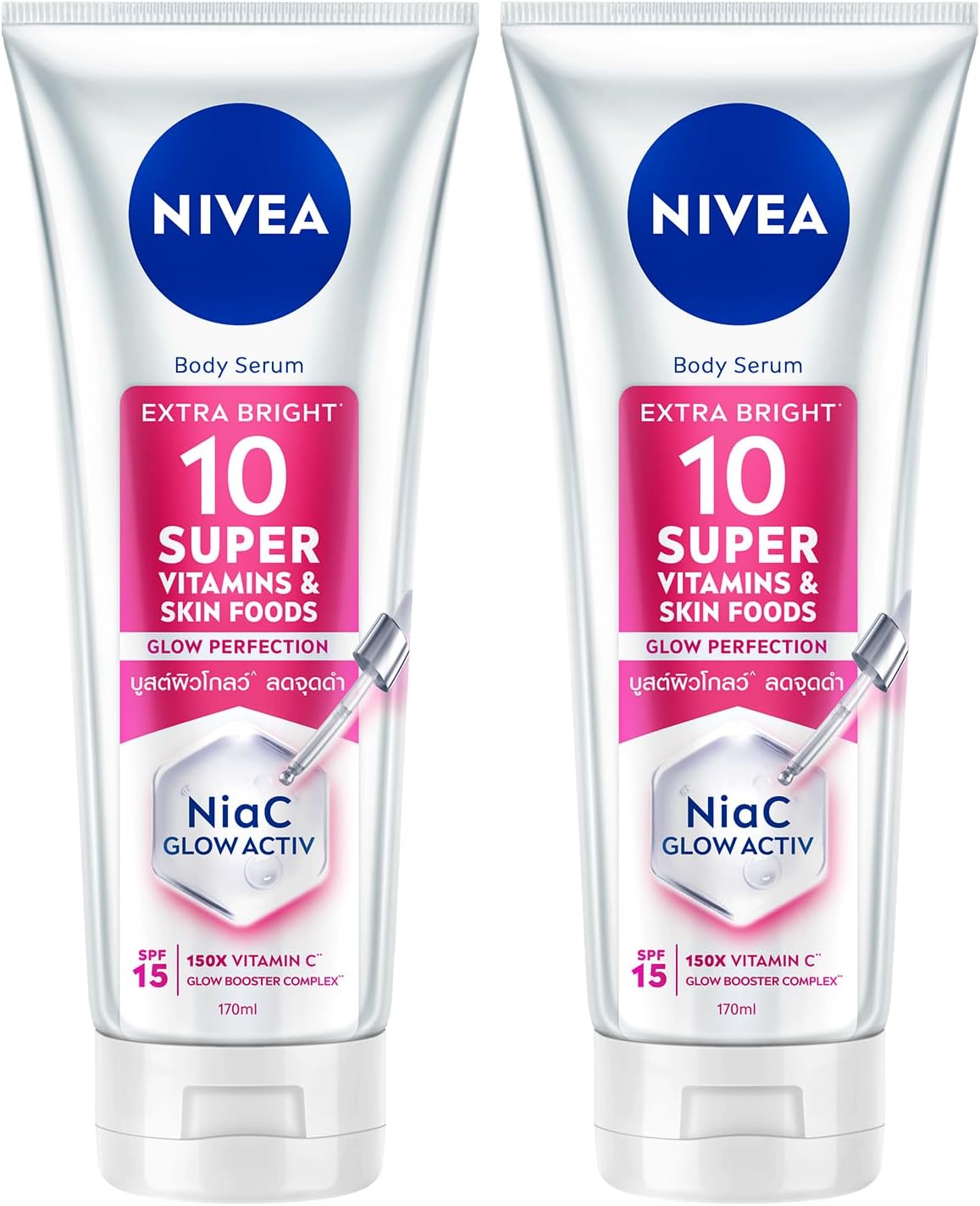 SPF15 Super10 Serum Etkili Aydınlatıcı ve Nemlendirici Vücut Losyonu 170ml, C Vitamini, Niasinamid
