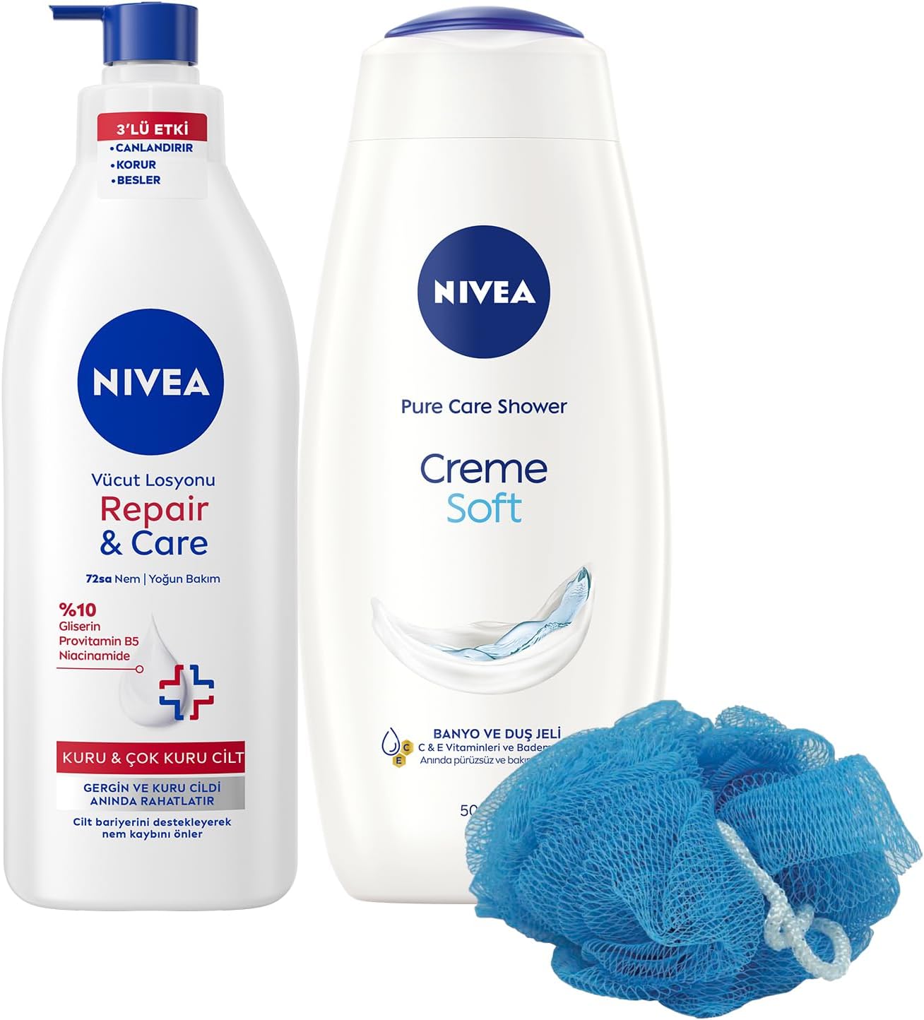 MEN Erkek Deep Clean Duş Jeli 500ml ve Repair Care Nemlendirici Vücut Losyonu 400ml, Pamuk Hediye