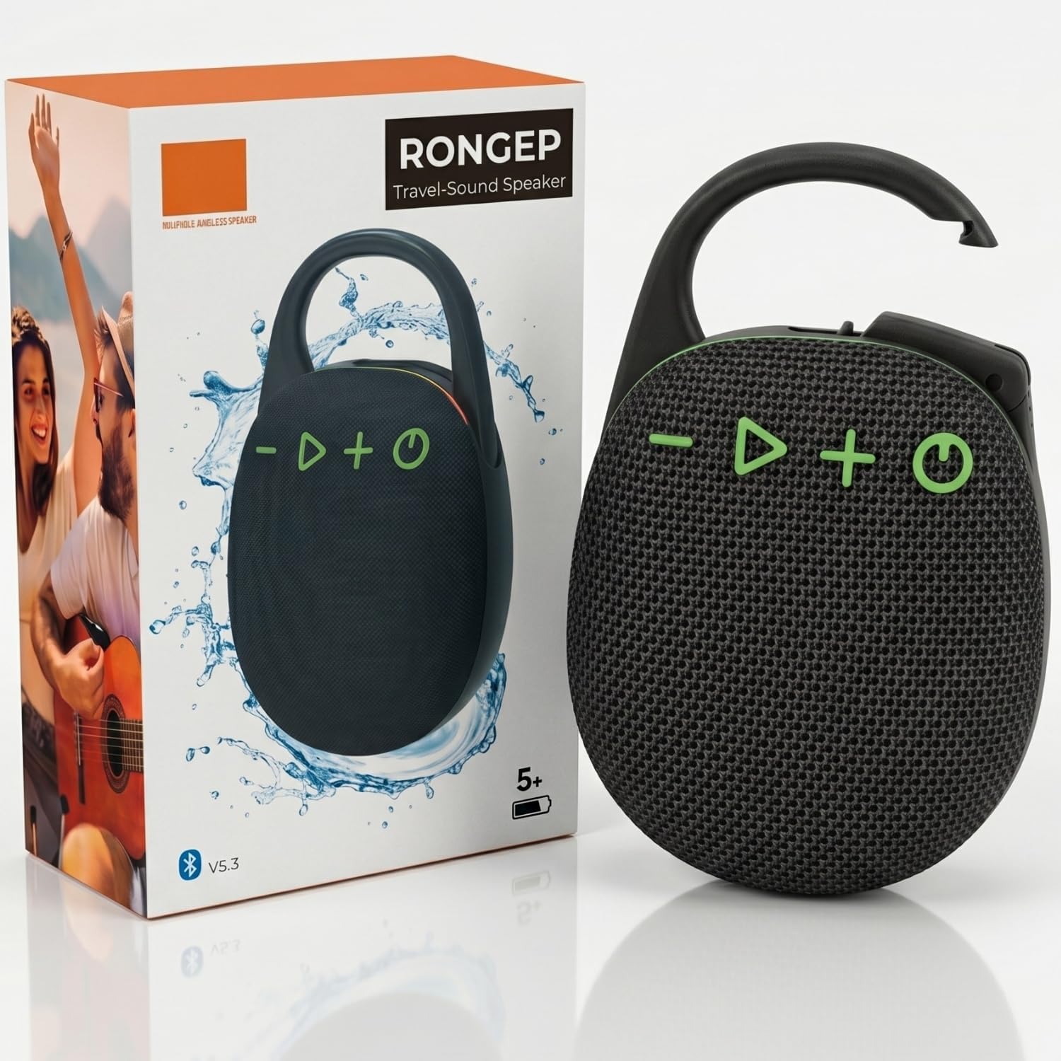 [Travel-Sound] Taşınabilir Bluetooth Hoparlör V5.3 Önü Kumaş Kaplı TFT/AUX/USB Destekli RGB Işıklı IPX6 Su Sıçramalarına Dayanıklı Type-C Şarjlı Kablosuz Speaker (Siyah)
