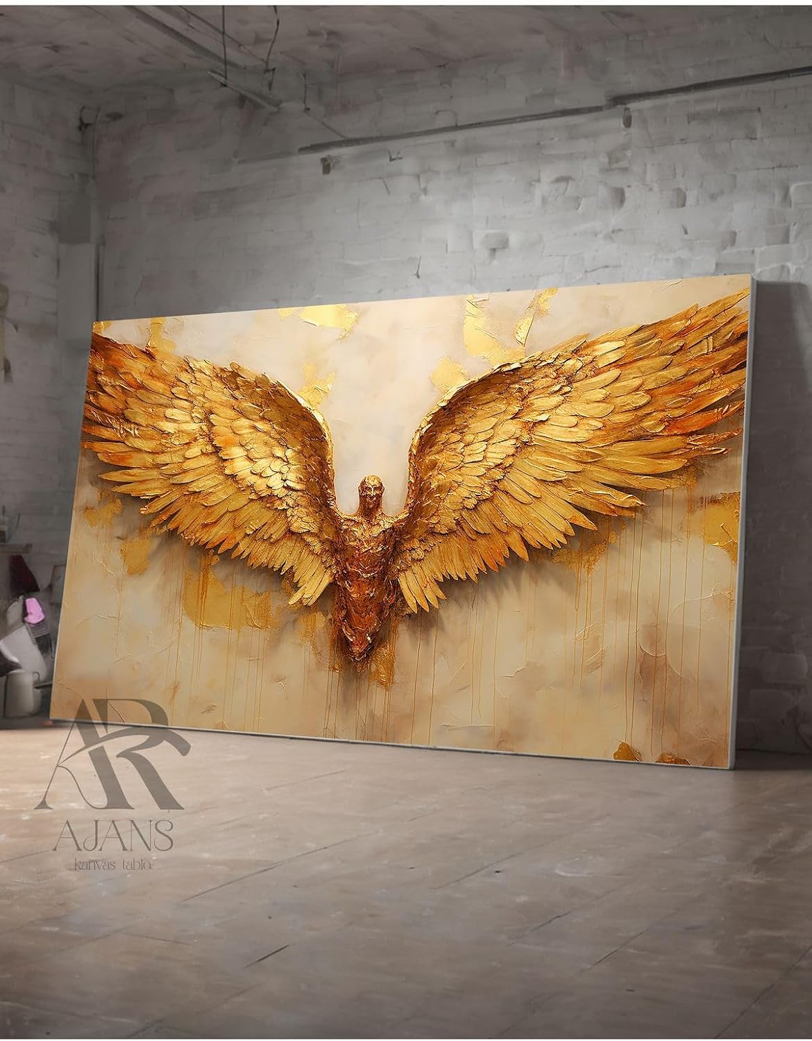 Altın Kanatlı Melek Dekoratif Kanvas Tablo 35 X 50