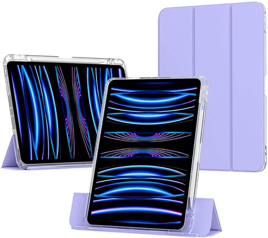 Apple iPad Air 11 2025 M3 Kılıf - Manyetik Ayrılabilen | Airbag Destekli | Zore Sliding Tablet Kılıfı, Apple Pencil Tutucu | 2in1 Tasarım | Şeffaf Arka Kapak (Lavender)