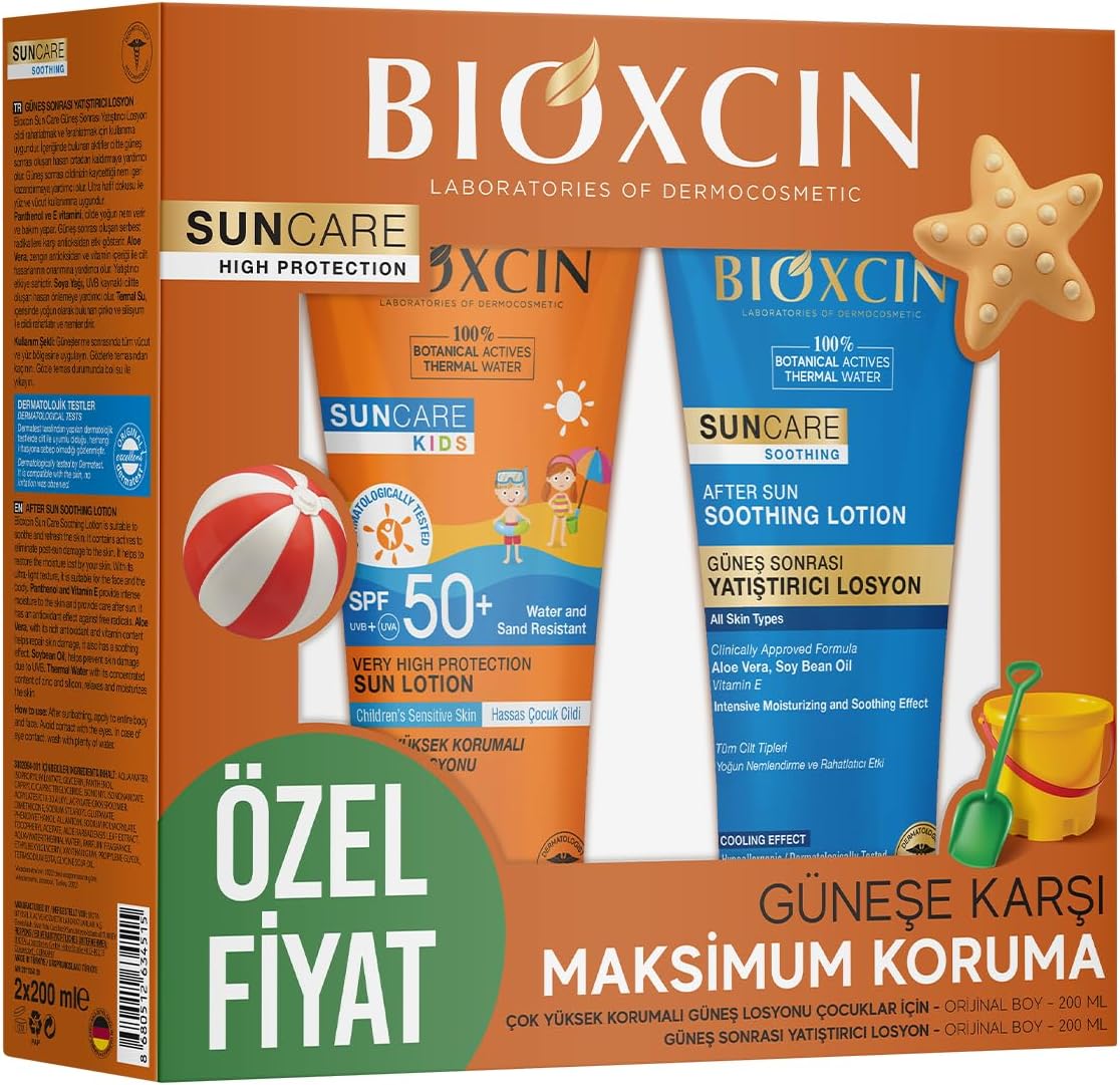 Sun Care Çocuk Güneş Kremi SPF 50+ – Non-Nano Hibrit Filtreli, Termal Sulu, Pantenol ve Allantoin İçerikli, Hassas Ciltler İçin, After Sun Hediyeli, 200 ml