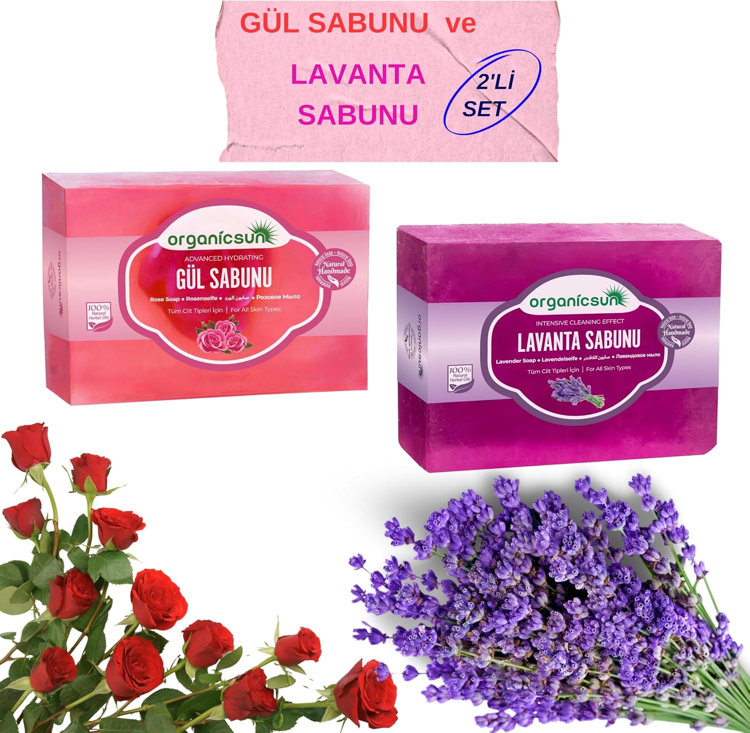 2'li Set Doğal Gül Sabunu ve Lavanta Sabunu