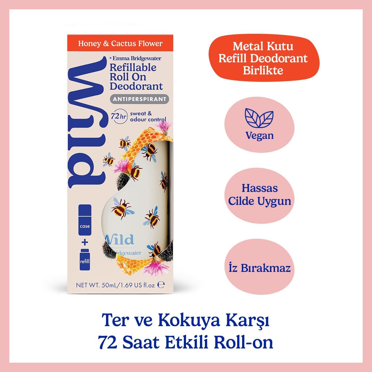 Antiperspirant Emma Bridgewater Bee Roll On Case ve Honey & Cactus Refill Ter Önleyici Deodorant 50 ml