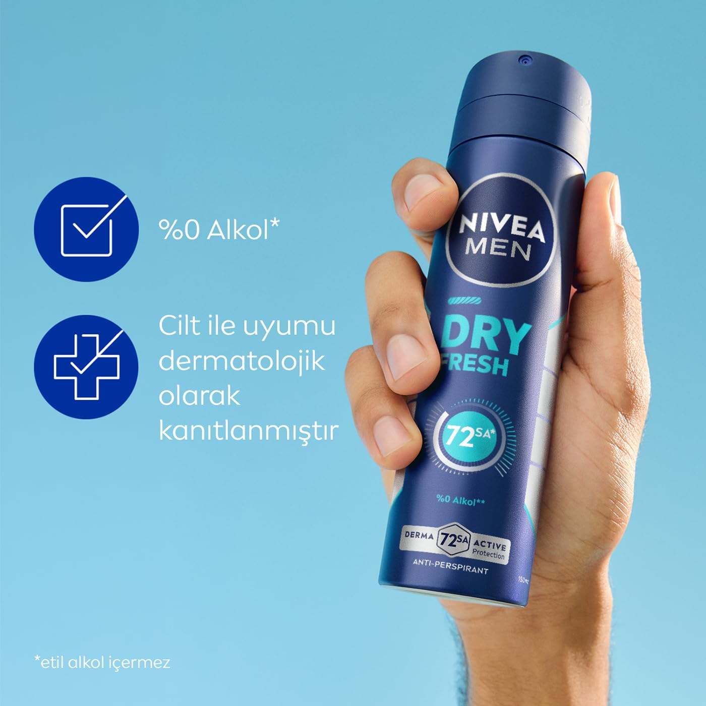 MEN Erkek Sprey Deodorant Dry Fresh 150ml, 72 Saat Ter Kokusu Karşıtı, Alkolsüz