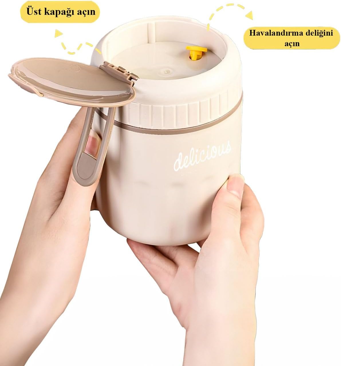 304 Çelik Bej 500 ml Yemek Mama Saklama Kabı (SICAK TUTMAZ) cin565