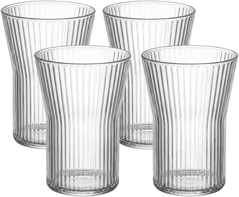 4'lü Özel Tasarım Çizgili Borosilikat Cam Bardak Seti - 320 ml Meşrubat ve Su Bardağı 4 Adet Bardak Seti