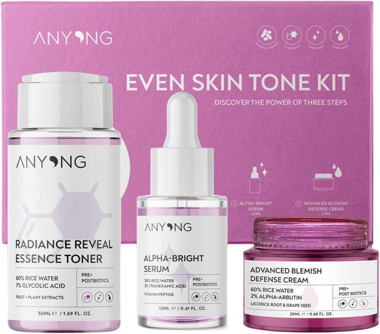 Leke Karşıtı Ve Aydınlatıcı Cilt Bakım Kiti (TONİK, SERUM, KREM) / Pirinç Suyu Ve Arbutin (50 ML + 12 ML + 20 ML)