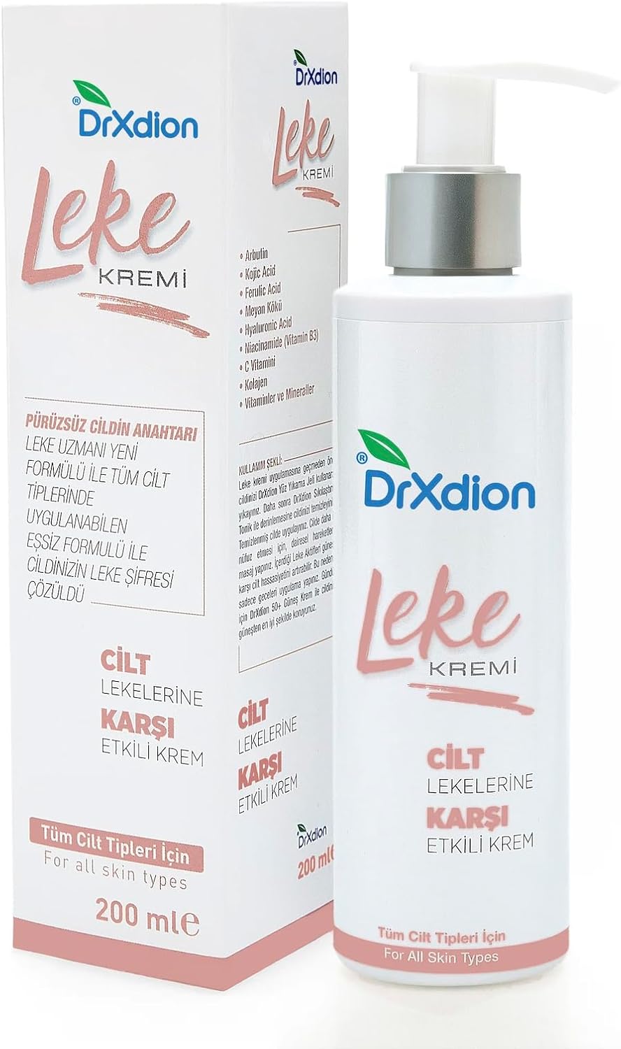 Leke Karşıtı Aydınlatıcı Krem, Niacinamide, Arbutin, Vitamin C, Kojic Asit, Ferulic Asit, B5 Vitamini, Kolajen İçerikli, Tüm Cilt Tipleri İçin, 200 ml