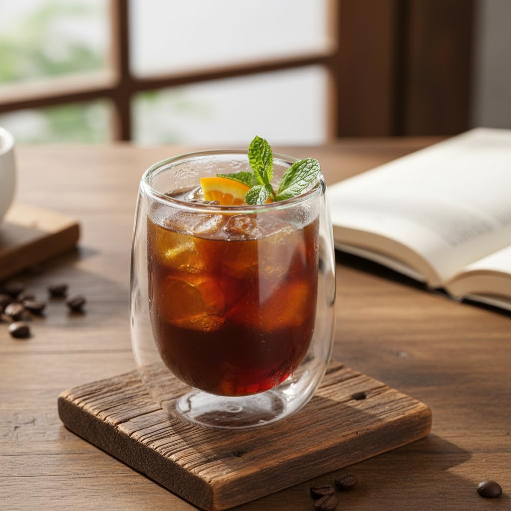 Çift Cidarlı (Double Wall) Cam Bardak - 250 ml Isıya Dayanıklı Cappuccino, Çay ve Kahve Bardağı - El Yakmayan Modern Tasarım