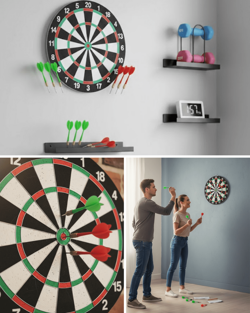 Şık Tasarımlı 15 İnç Dart Tahtası Metal Uçlu 4 Ok Seti