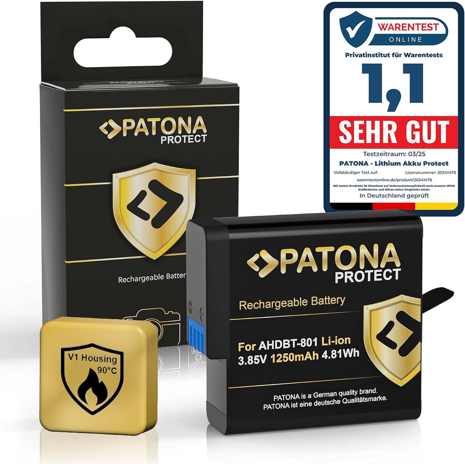 Protect AHDBT-801 Batarya 1250 mAh Yedek Batarya GoPro Hero 5 Hero 6 Hero 7 Hero 8 AHDBT801 AABAT001 AABAT 001 601-10197-00 AABAT-001-AS ASST1 CHDHX-501 AABAT-001 ile Uyumlu AHDBT-5 01