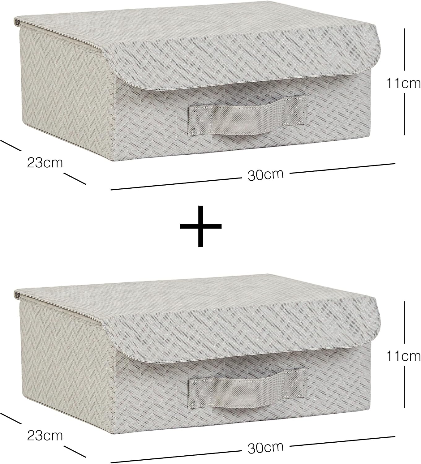 2'li Gri Balıksırtı Kapaklı Kutu Set 30 x 23 x 11 cm