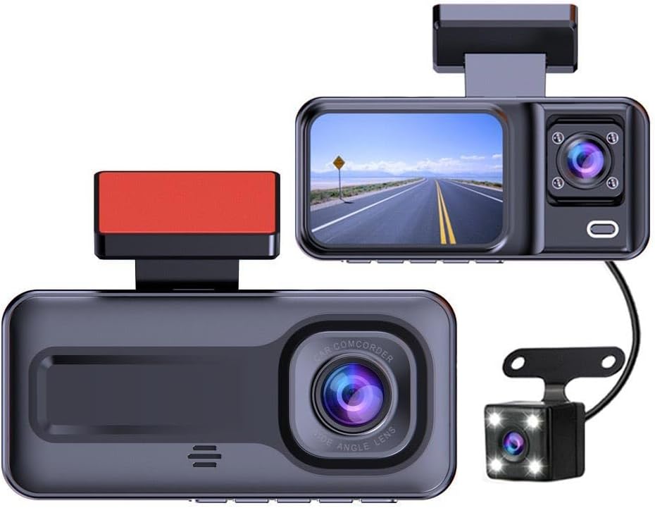 CR51 Full HD 1080P WiFi Araç Kamerası - 3 Kameralı (Ön, İç ve Arka), 2.0 Inç Ekran, Park Modu ve Mobil Uygulama Desteği