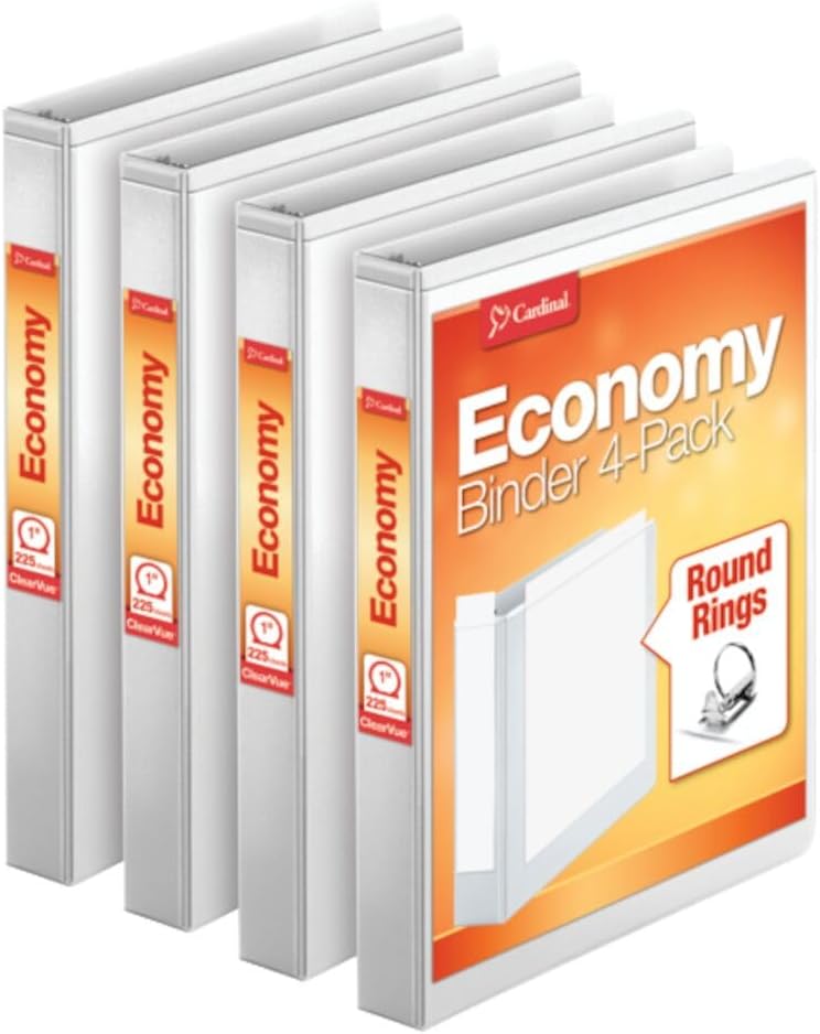 Economy 3 Halka Bağlayıcı, 1 İnç, Sunum Görünümü, Beyaz, 225 Yaprak Tutar, Yapışmaz, PVC İçermez, 4 Paket Bağlayıcı (79510)